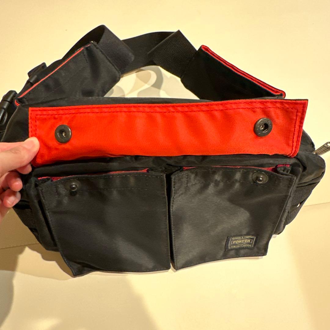極美品】 PORTER ボディバッグ エルファイン ウエストバッグ 黒 赤