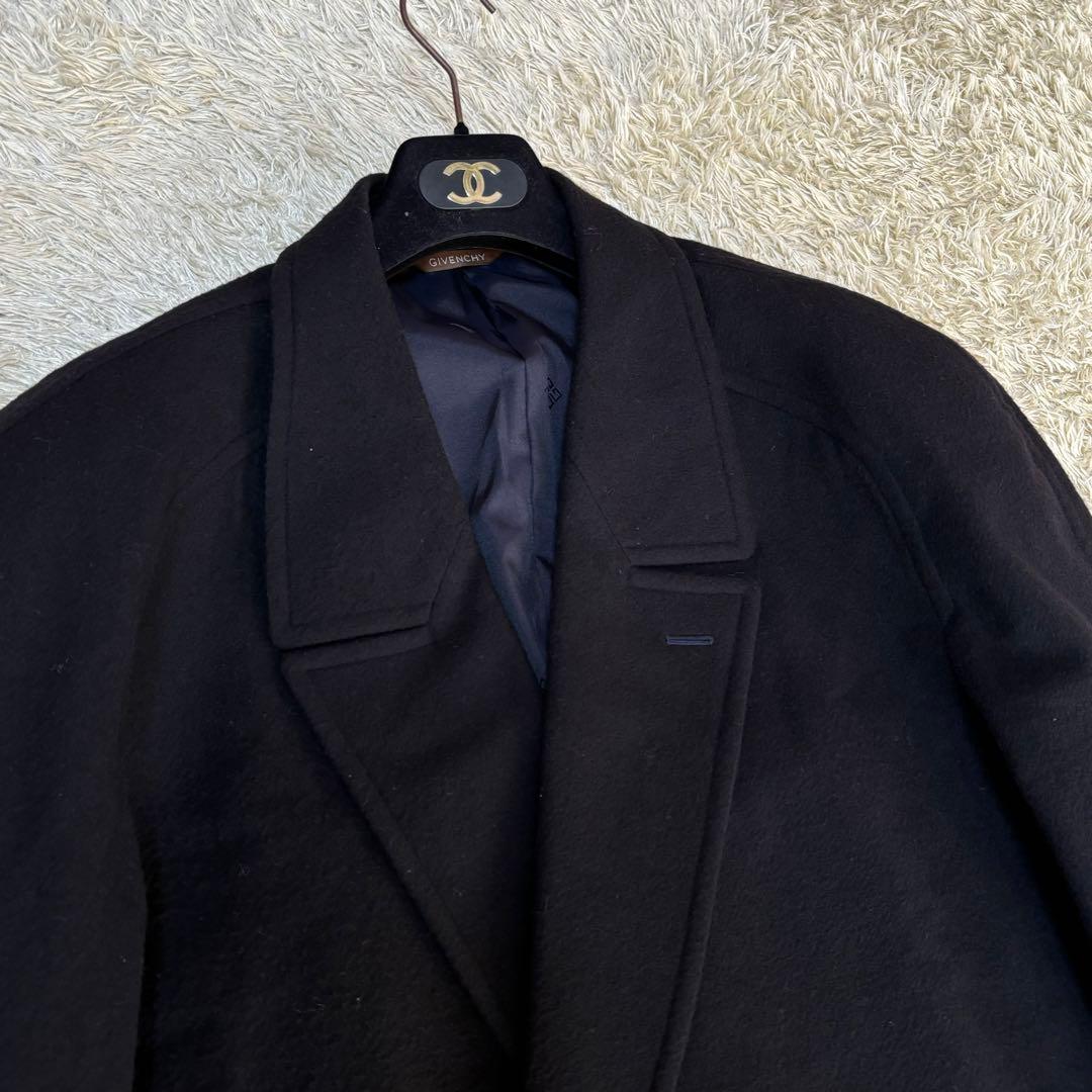 ジバンシー　カシミヤ混　ダブルブレストコート　ロゴ裏地　ロゴボタン　ブラック