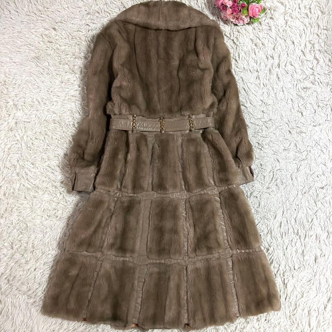 リアルレザー ファー コート 腰紐 ベージュ S相当