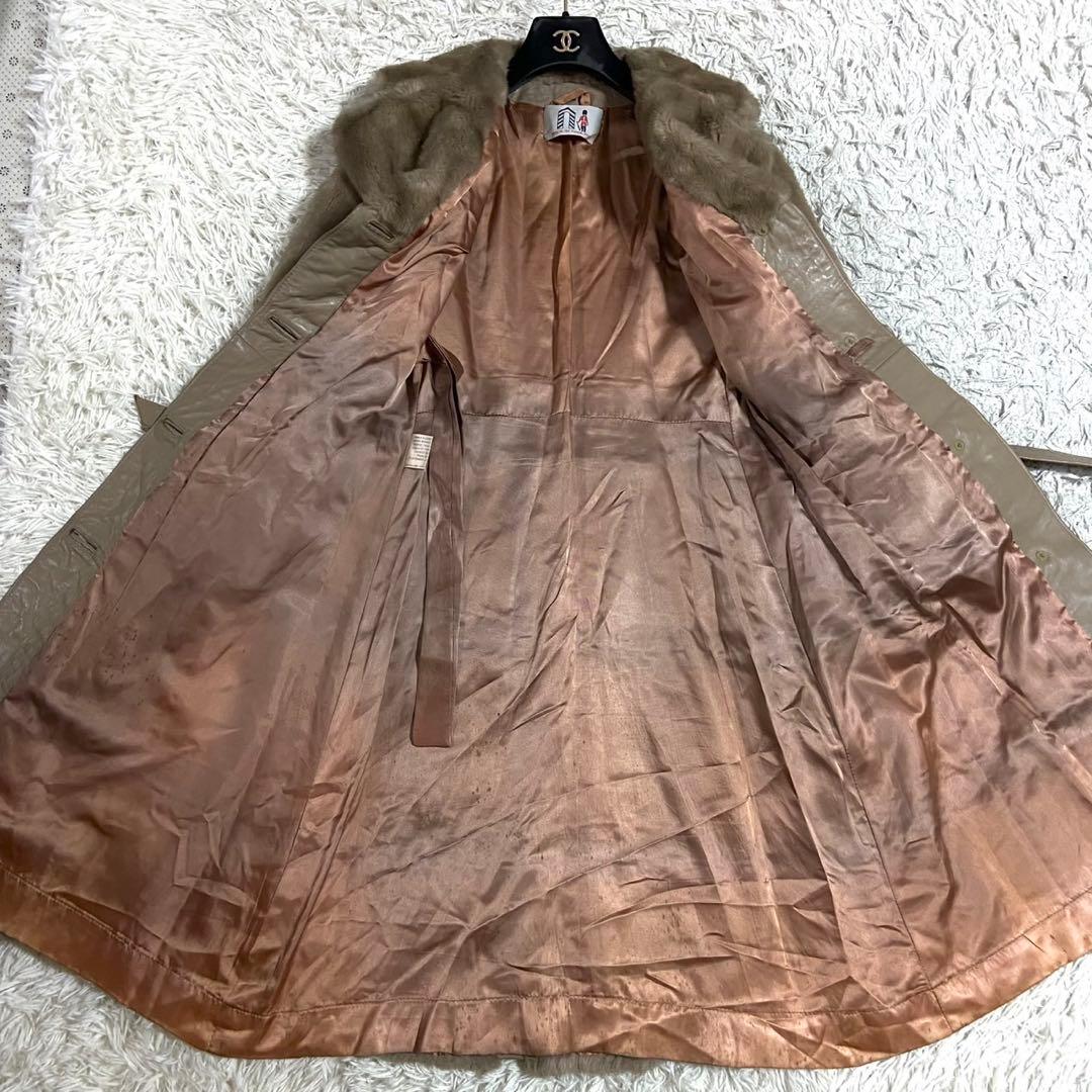 リアルレザー ファー コート 腰紐 ベージュ S相当