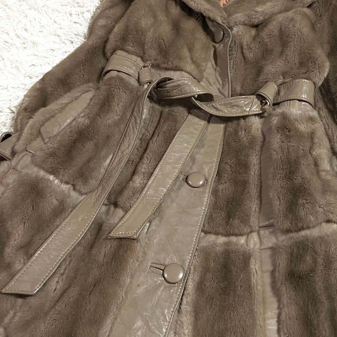 リアルレザー ファー コート 腰紐 ベージュ S相当