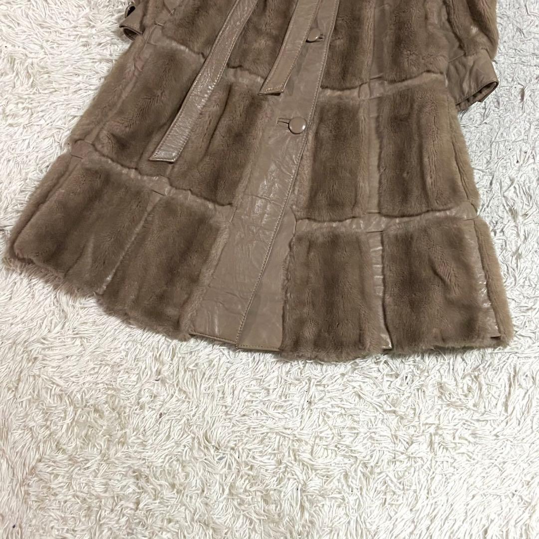 リアルレザー ファー コート 腰紐 ベージュ S相当