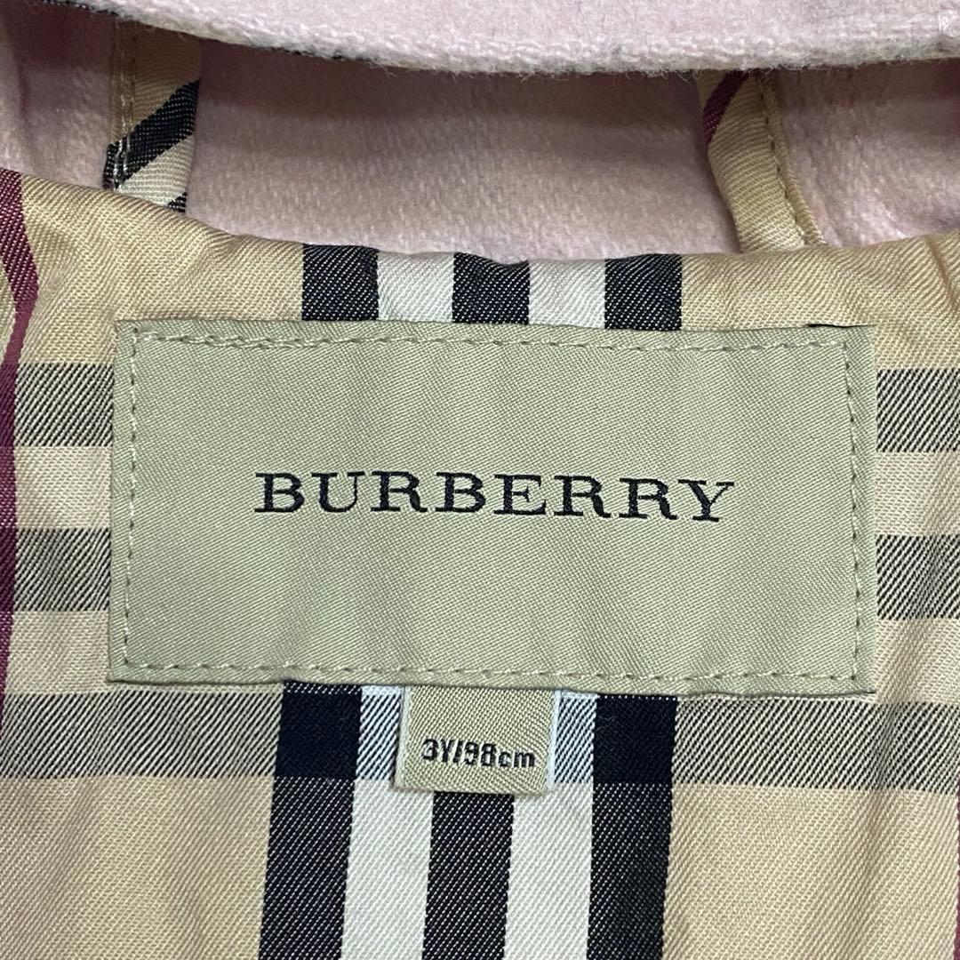 バーバリー　チルドレン ダッフルコート ピンク ノバチェック　カシミヤ混　100