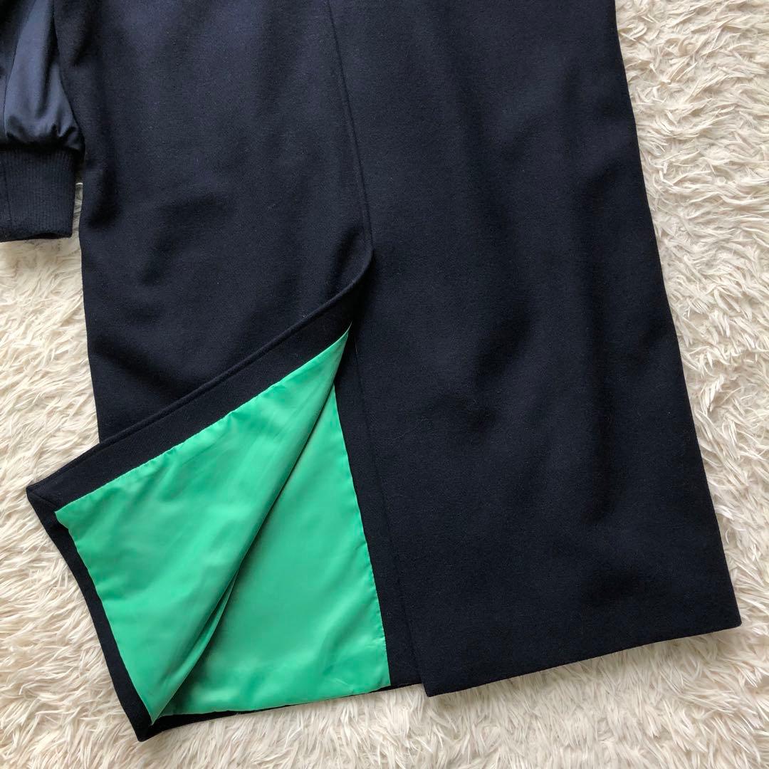 【極美品 22AW】ザラ　マッチングボンバーコート　紺　毛　マキシ丈　袖切替　L