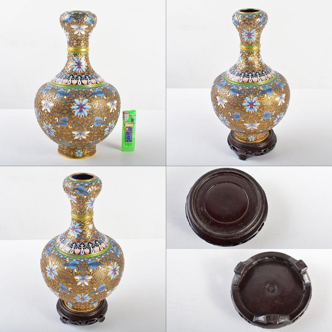 ZZ様専用 中国 古七宝琺瑯彩 花文瓶 唐木台付 M R5656 - メルカリ