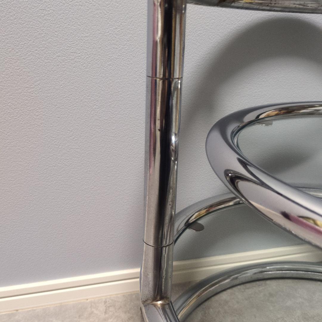 ラウンドテーブル 3段ガラス ミッドセンチュリー モダン スペースエイジスタイル