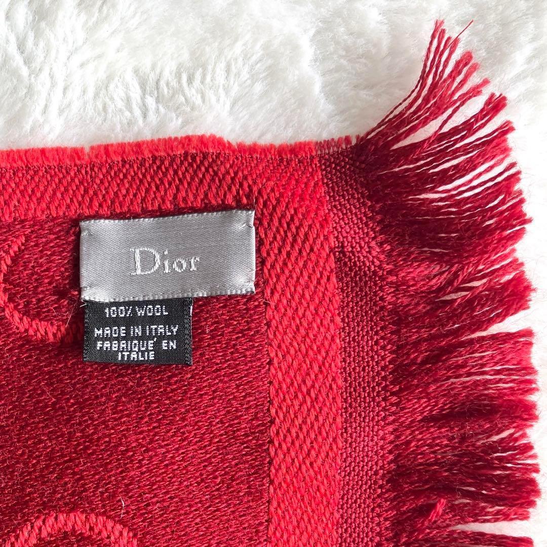 クリスチャンディオール ウール CDロゴ フリンジマフラー レッド