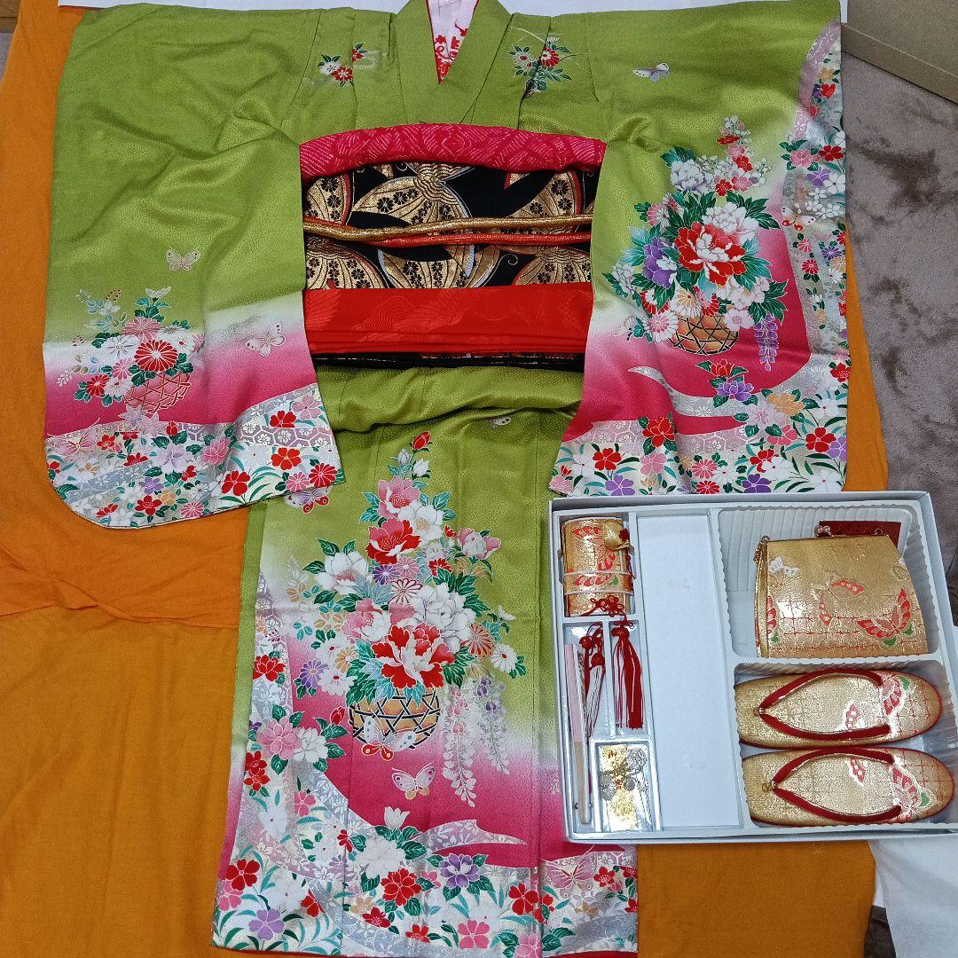 七五三　7歳　着物　ほぼフルセット　長襦袢　キッズ　アンティーク　レトロ柄