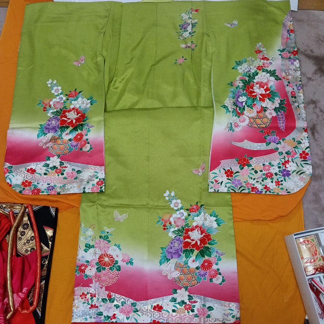 七五三　7歳　着物　ほぼフルセット　長襦袢　キッズ　アンティーク　レトロ柄