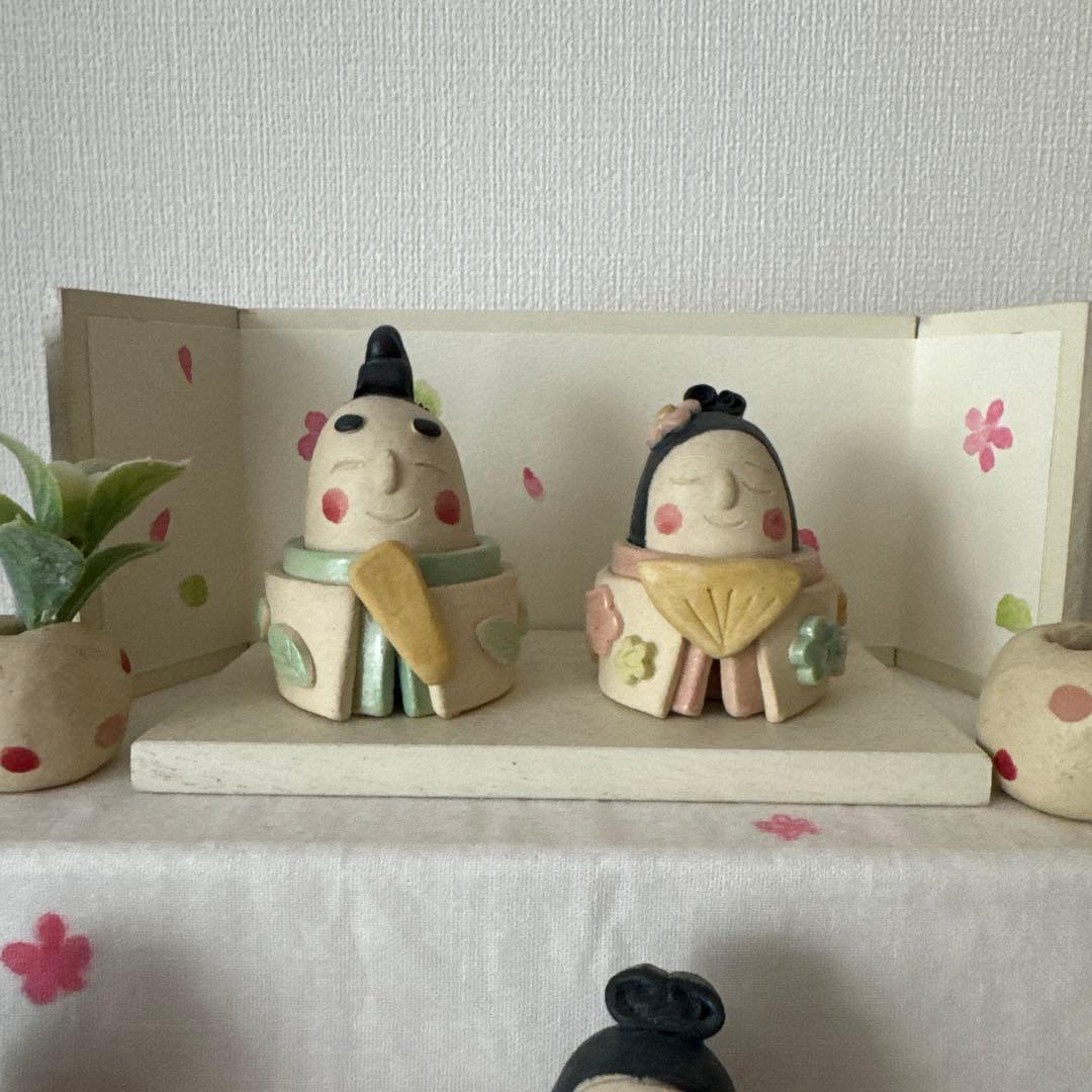 極美品★岡崎順子 陶器製 雛人形(白)セット ひな祭り 3段飾り
