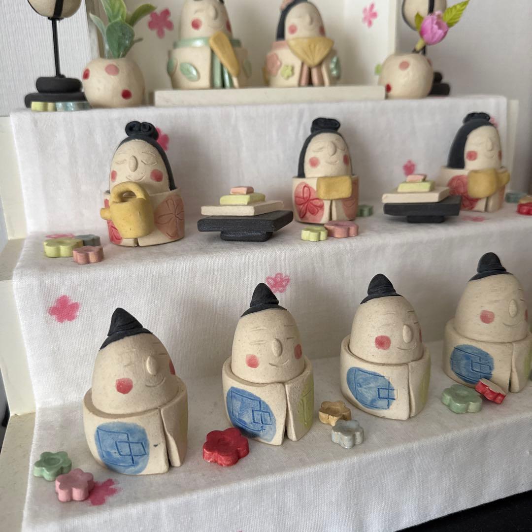 極美品★岡崎順子 陶器製 雛人形(白)セット ひな祭り 3段飾り