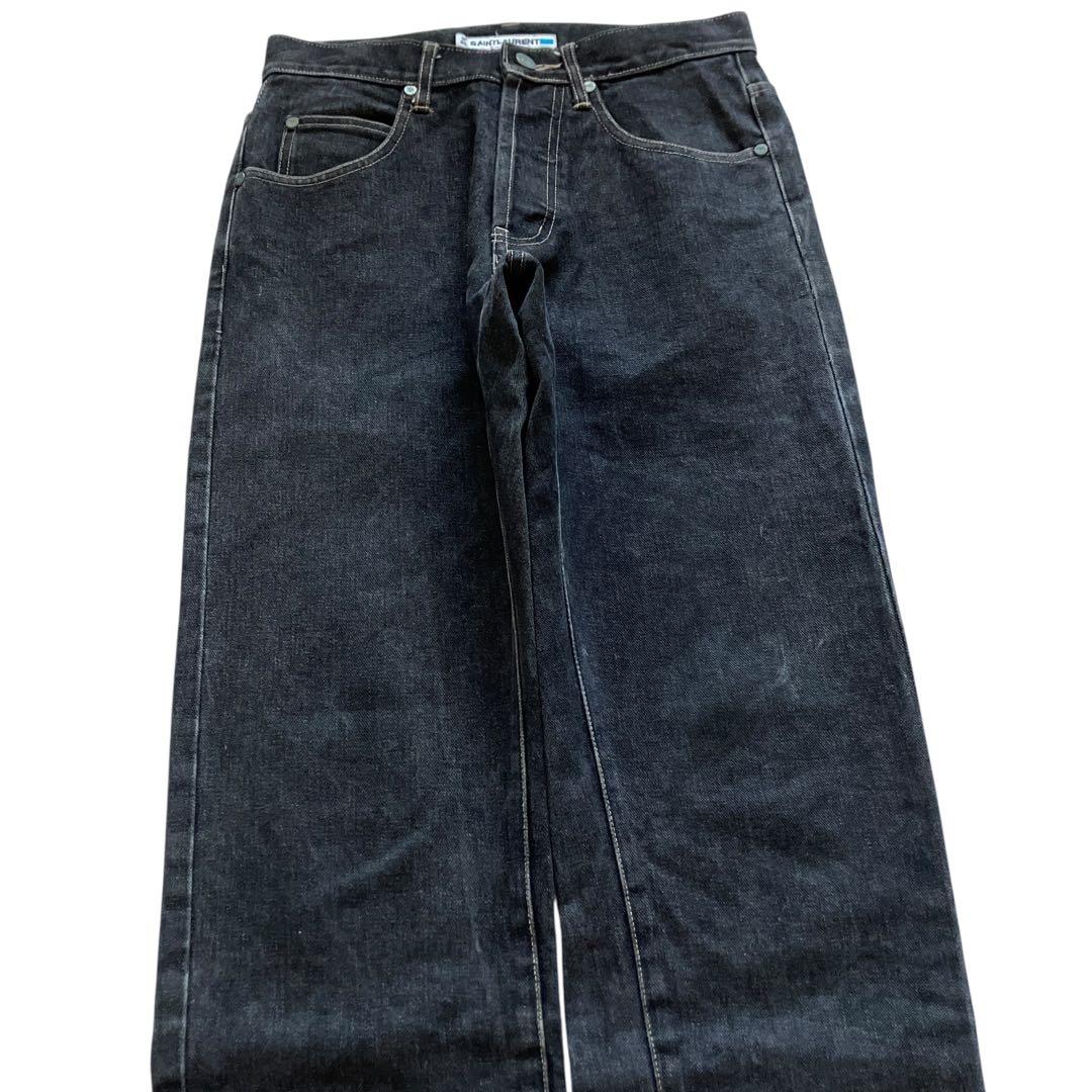 90s00s SAINT LAURENT 先染めブラックワイドデニム Y2K赤耳