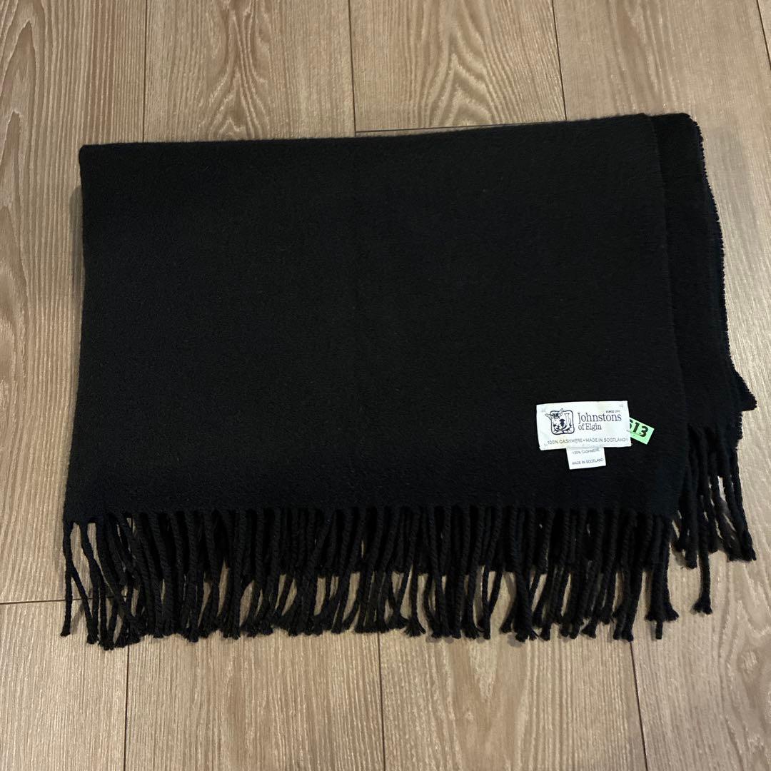Johnstons of Elgin 100%カシミヤ ストール 黒