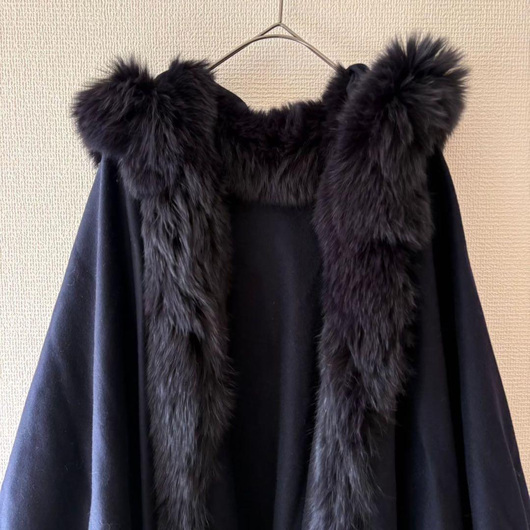 AGATHA アガタ　ファーケープ　ポンチョ　カシミヤ100% 黒　M〜L