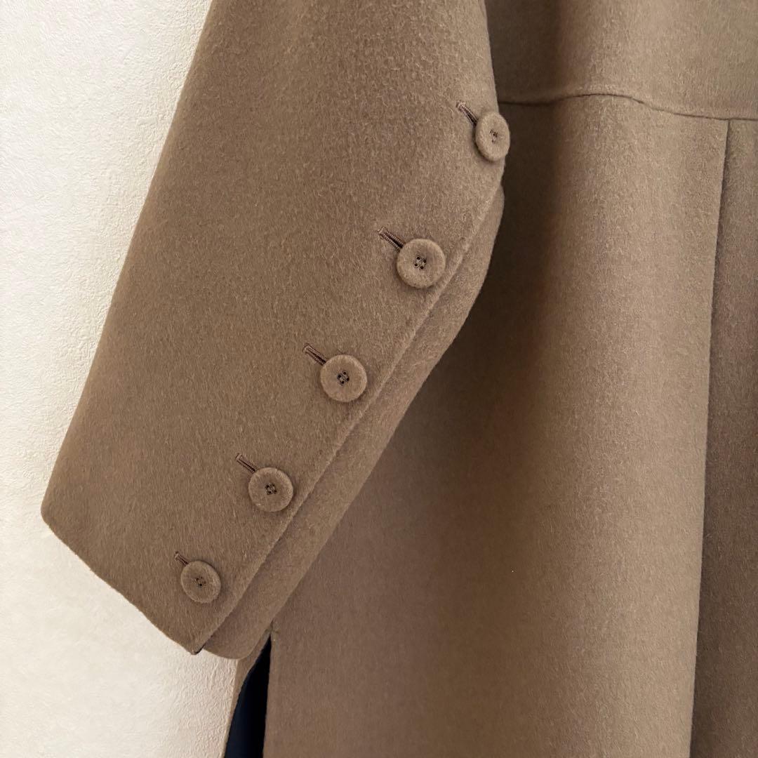 アドーア　ウール　カシミヤ　ノーカラー　リバー　コート　2トーン