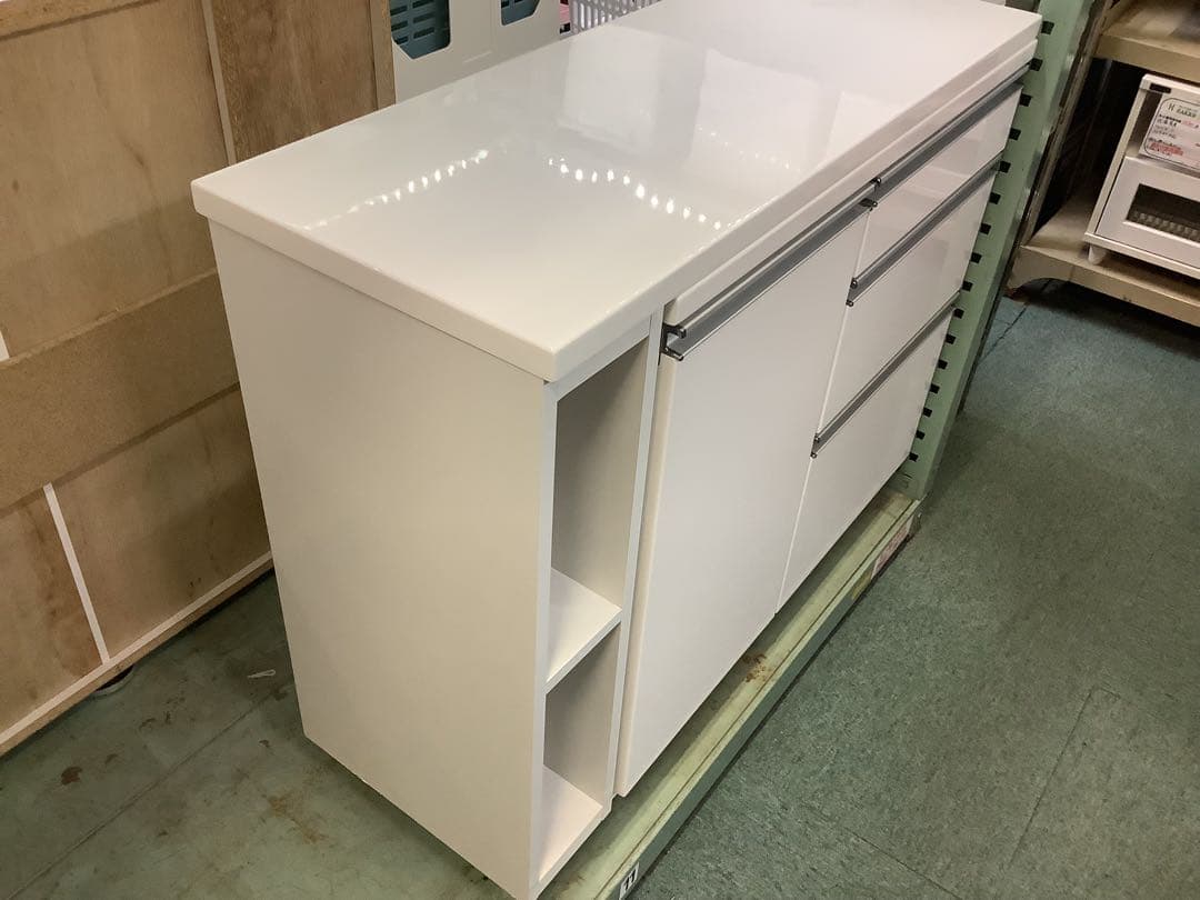 エナメルホワイト 伸縮式キッチンカウンター キャスター付き