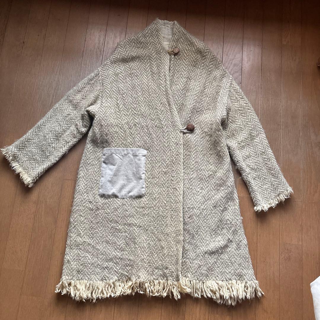 アルパカ80%ウール20% ヘリンボーン柄 ロングコート - メルカリ