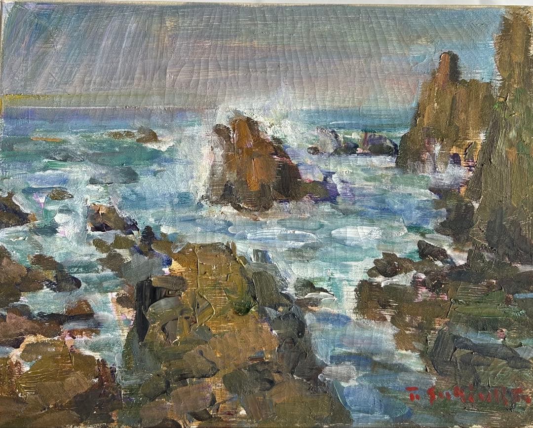 杉浦隆 海の風景 油彩画 金色フレーム 額装 インテリア