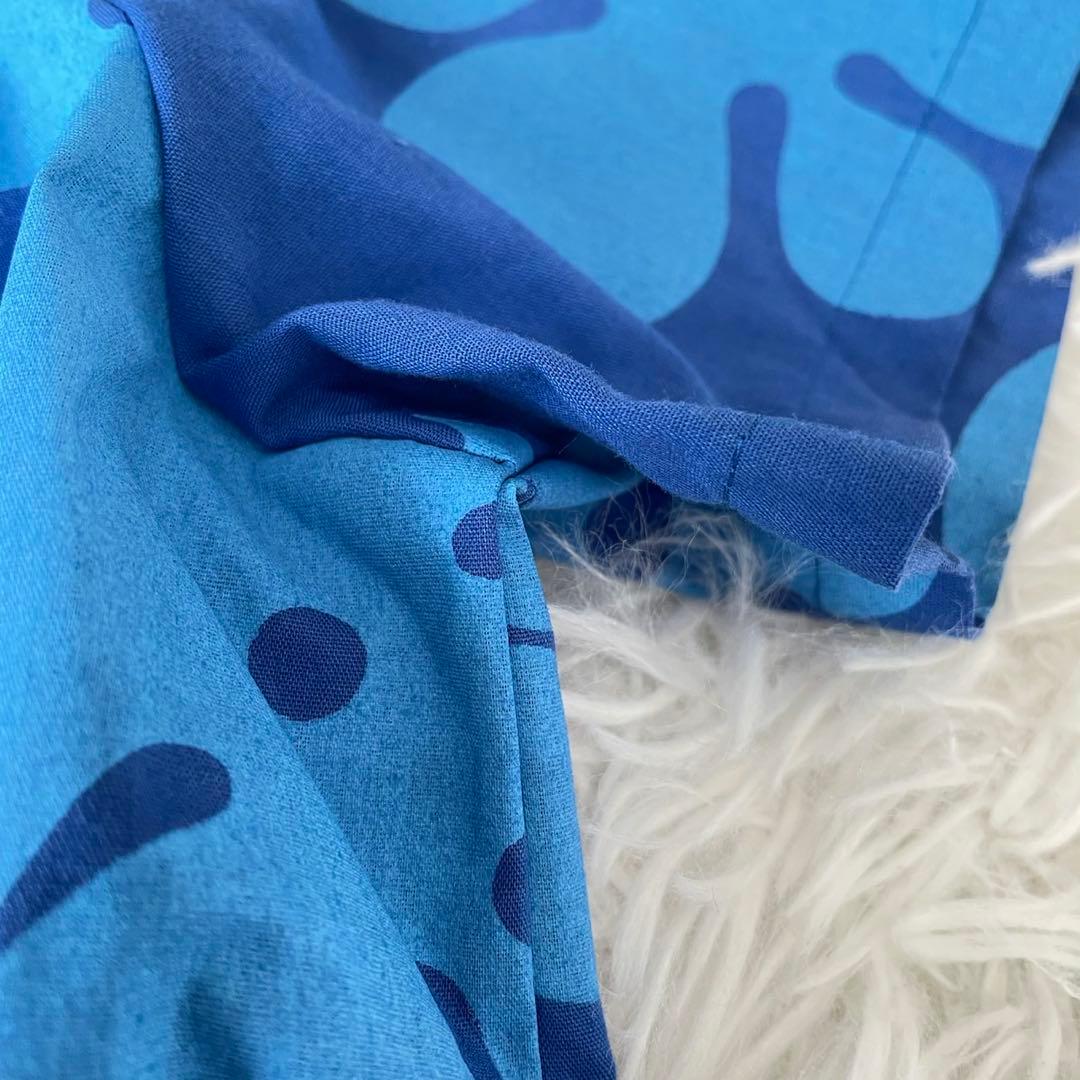 美品ハワイ製生地Mahaloロングワンピース南国モンステラパイナップル青リゾート