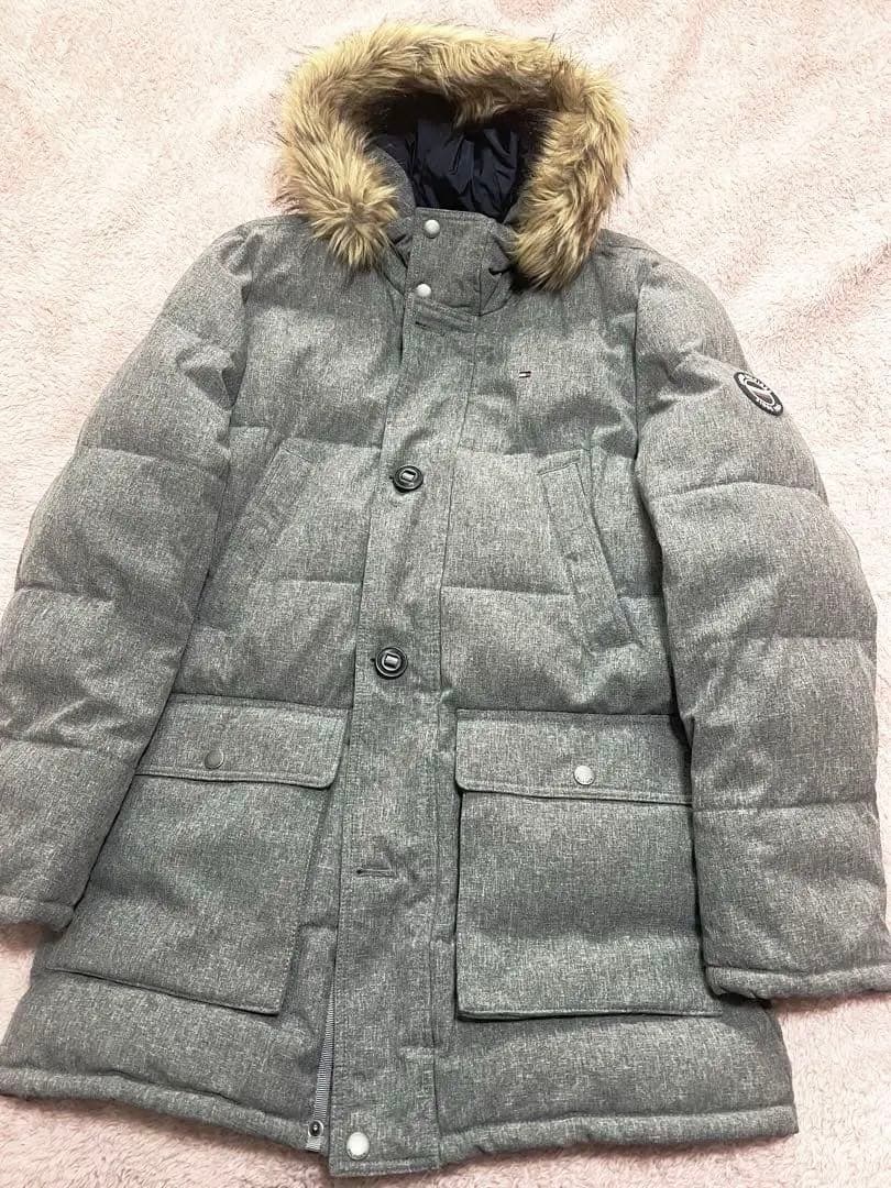 値下げ極美品 グレー中綿ロング丈ジャケット　ファー付き