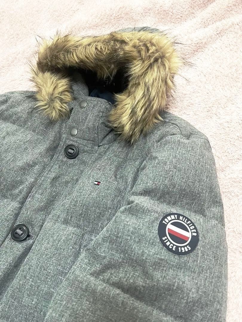 値下げ極美品 グレー中綿ロング丈ジャケット　ファー付き