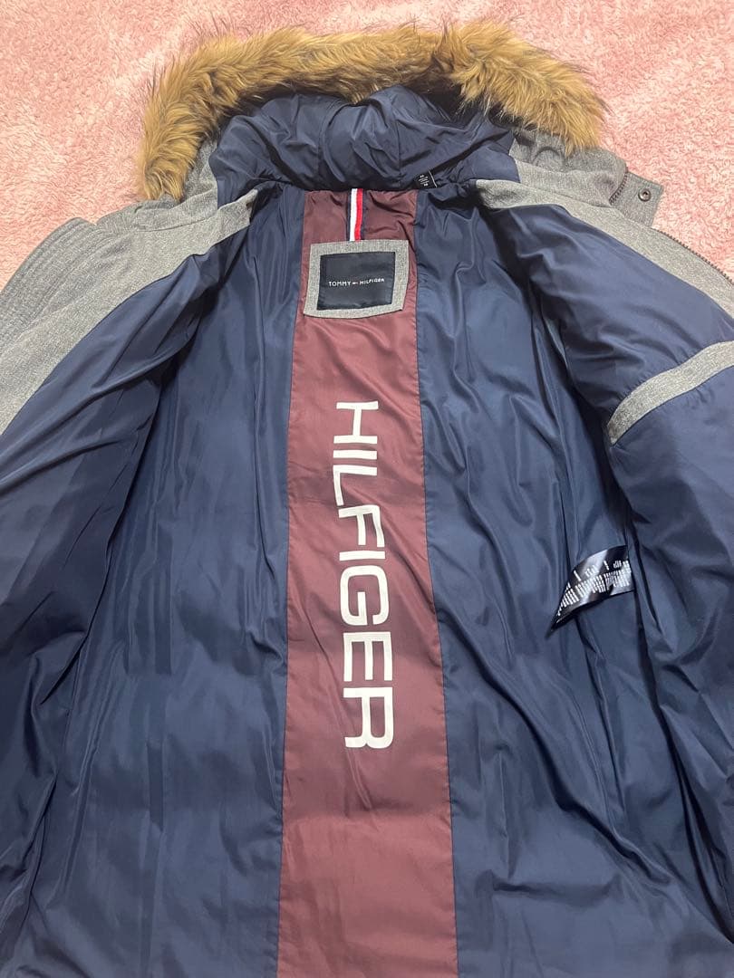 値下げ極美品 グレー中綿ロング丈ジャケット　ファー付き