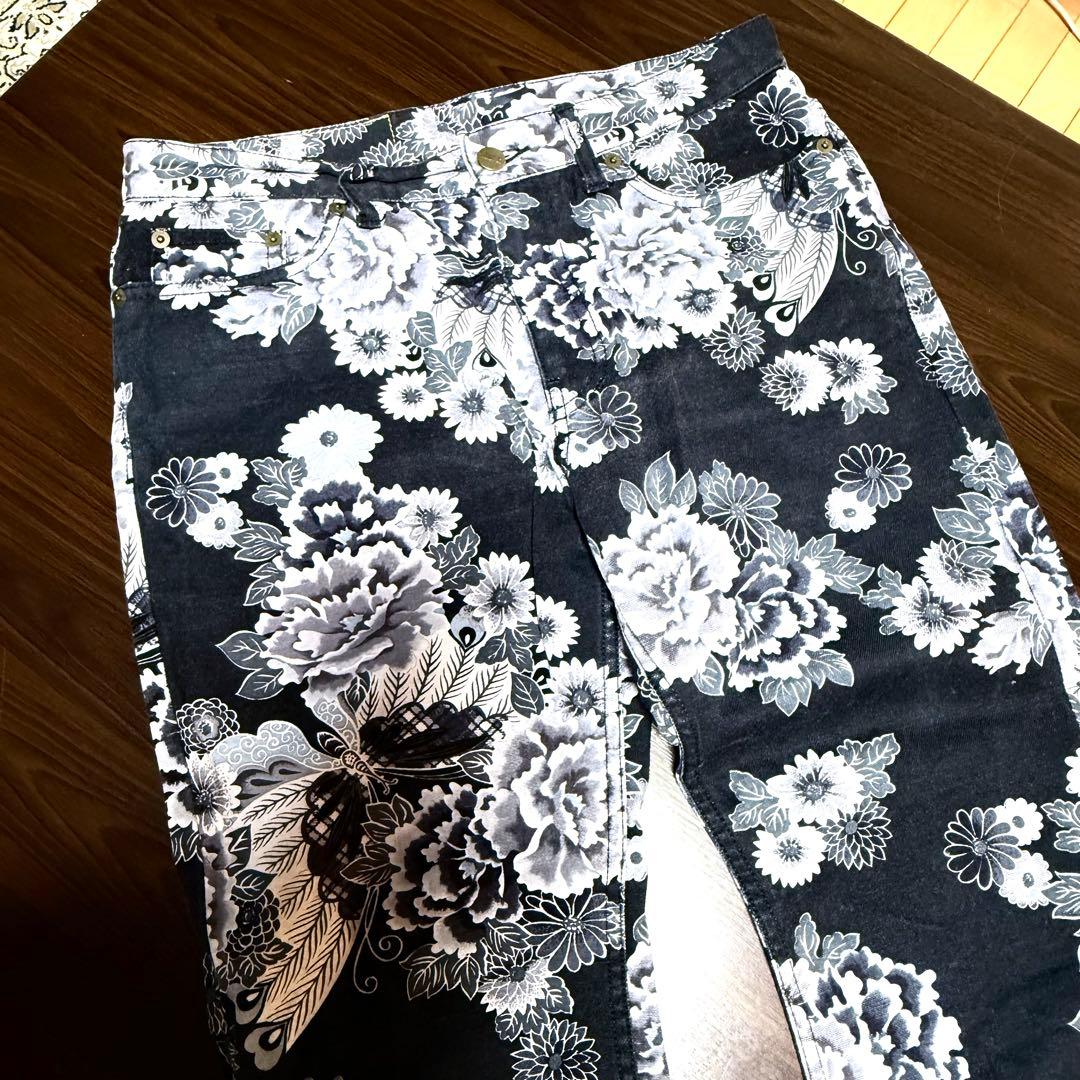 GLAMDY グラムディ　和風花柄パンツ 和柄　牡丹　蝶　サイズ3