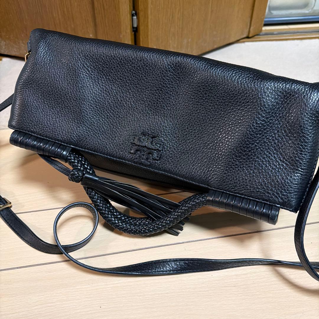 トリーバーチ/ブラックレザーショルダーバッグ 保存袋付き