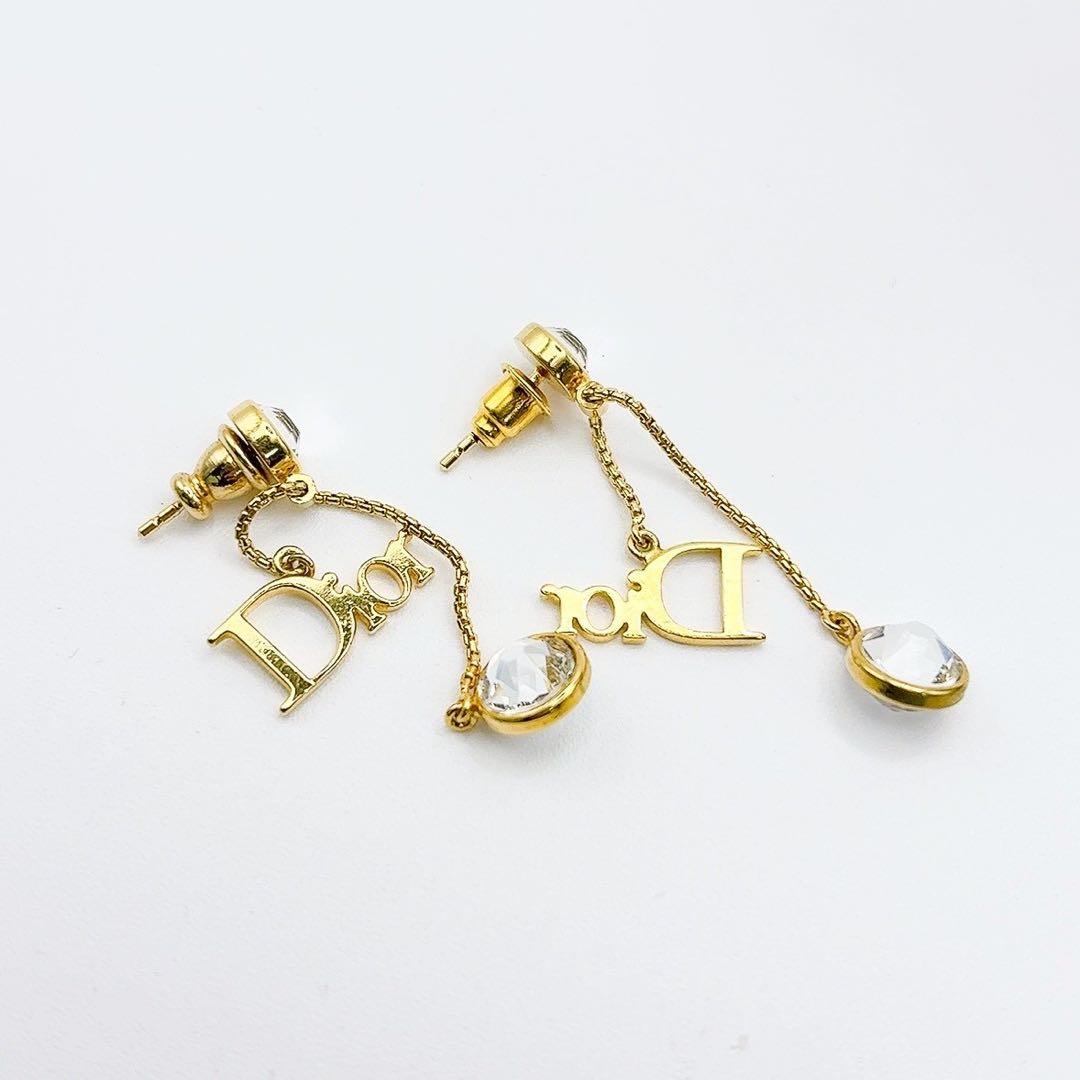 美品✨Dior ディオール ロゴ ピアス スイング ラインストーン ゴールド