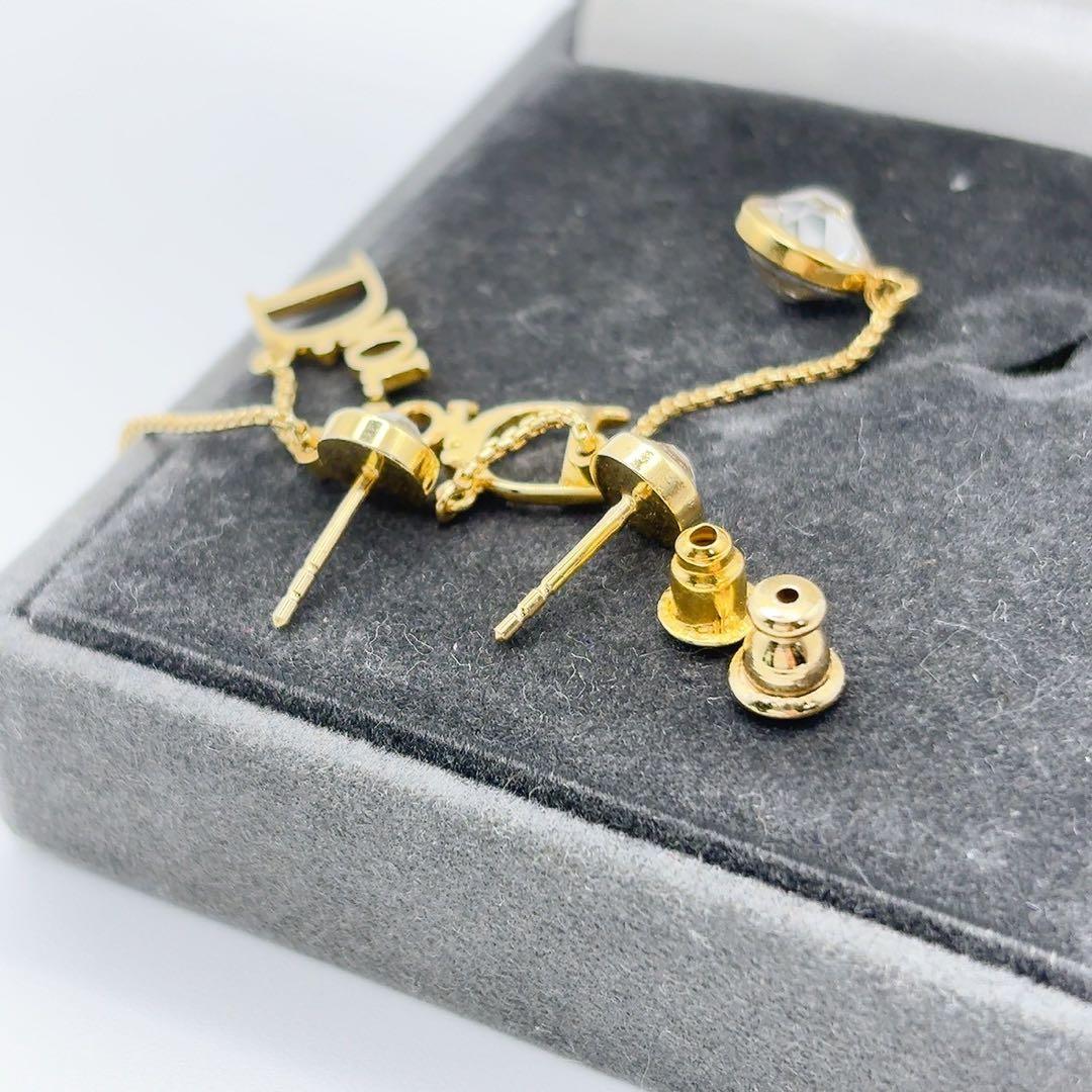 美品✨Dior ディオール ロゴ ピアス スイング ラインストーン ゴールド