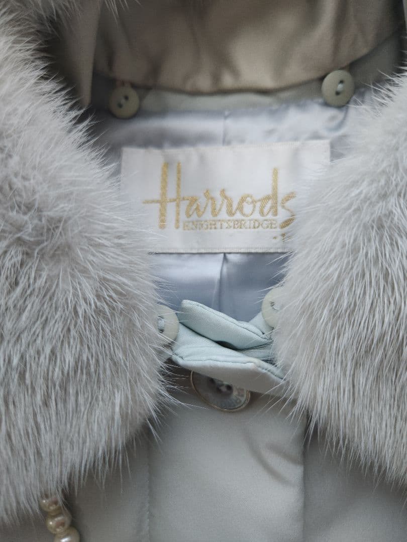 Harrods 美品 英国高級コート ミンクファー着脱可能 中綿 淡いブルー