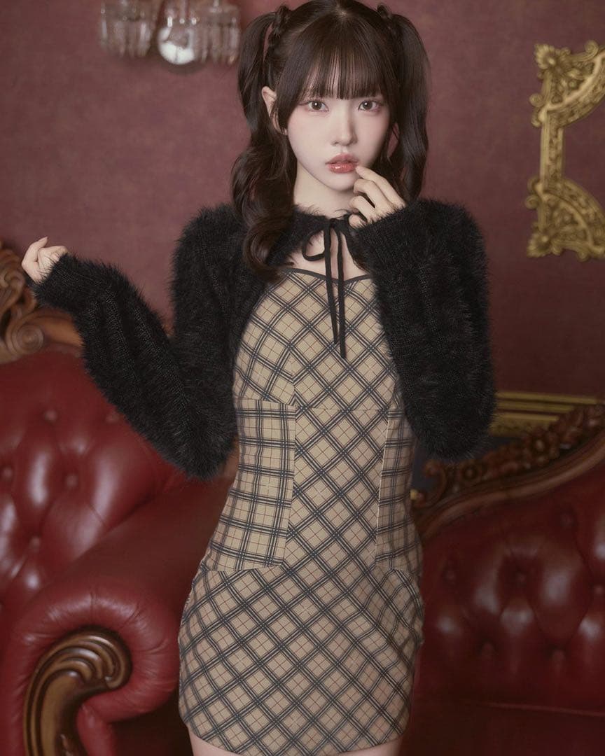 オリジナルチェック柄アンサンブルミニワンピース