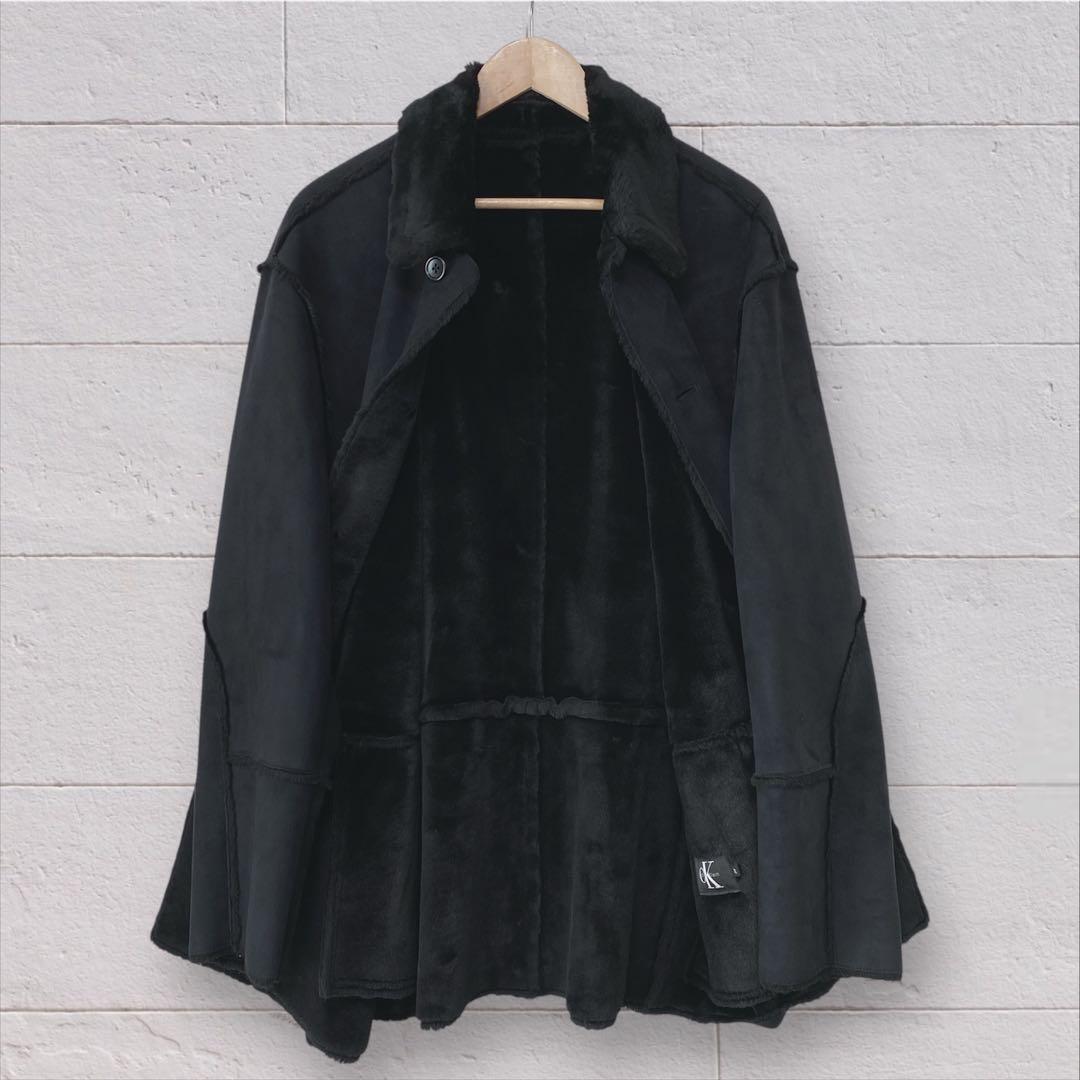 パ*歳様   カルバンクライン　ブラック　コート　ムートン