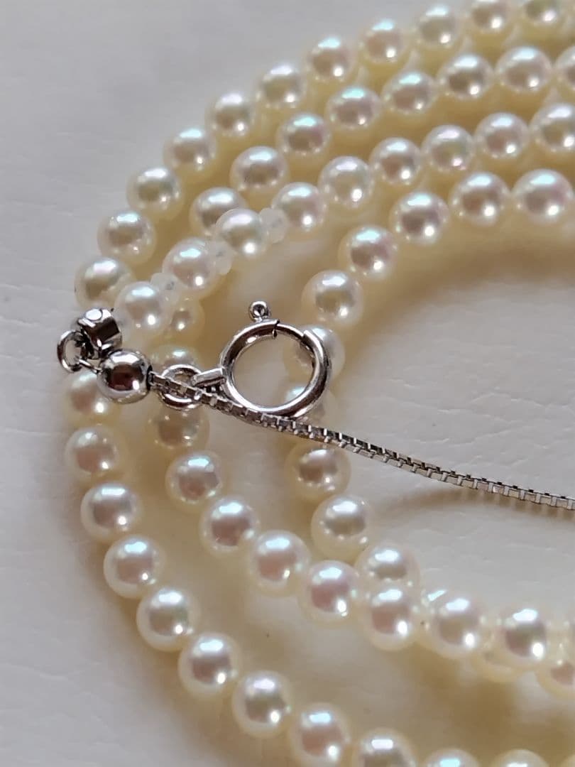 K18WG スライド式アジャスター付き アコヤ真珠ベビーパールネックレス