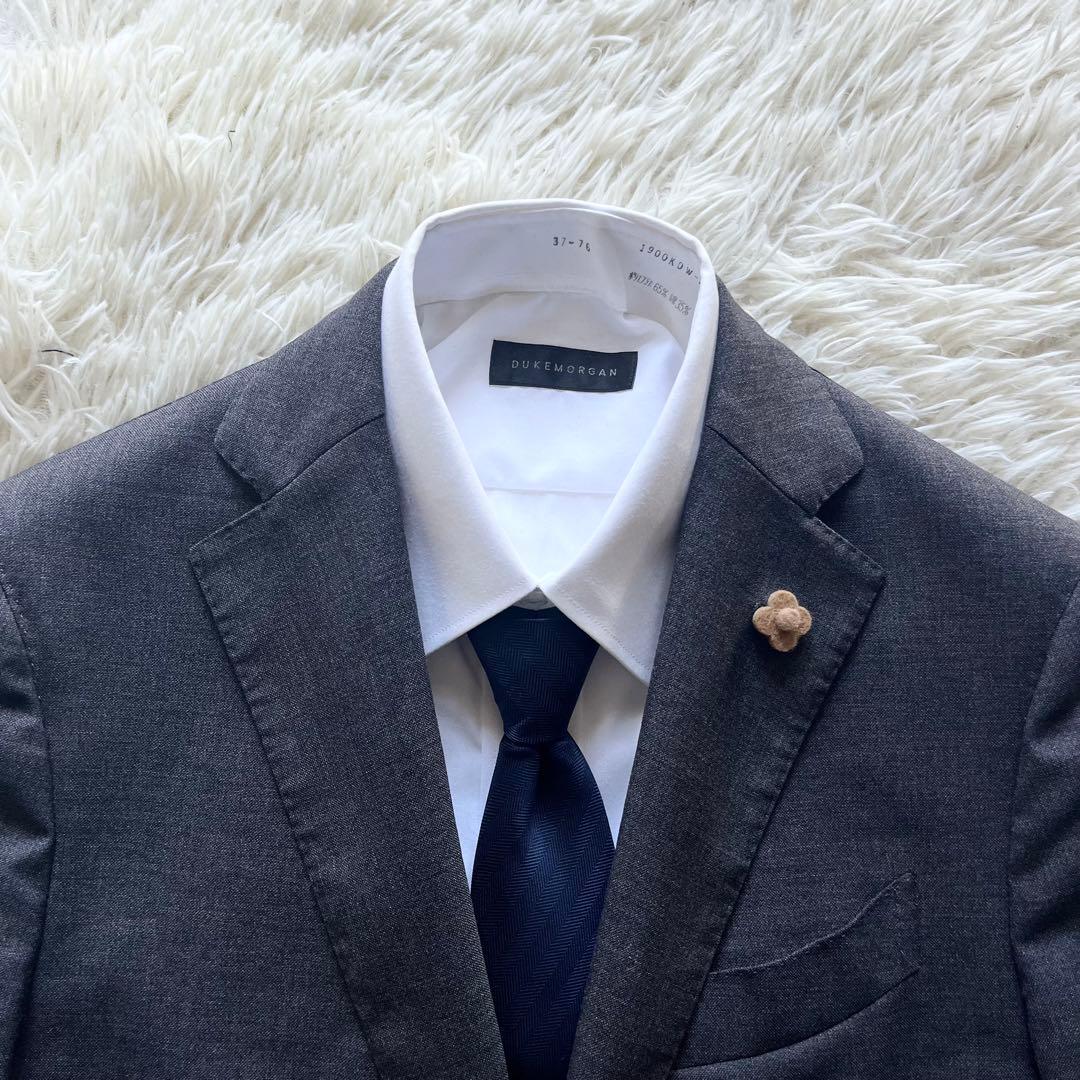 <美品> LARDINI ウール グレー ジャケット ブートニエール サイズ46