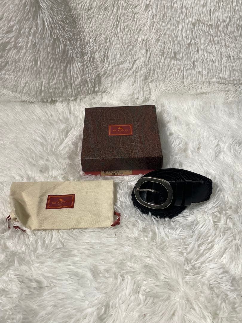 ETRO エトロ 編み込み 本革　レザーメッシュベルト ブラック イタリア製