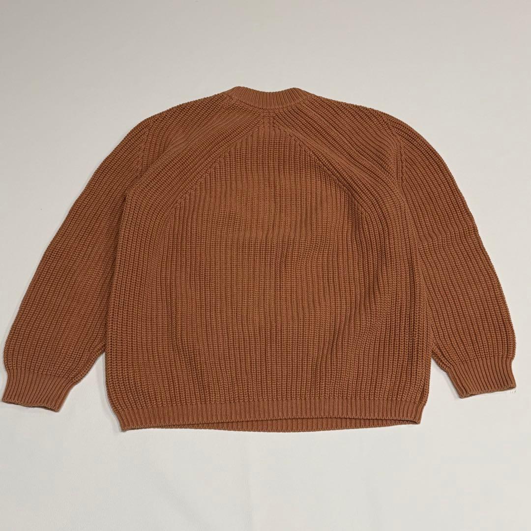 美品 バトナー BATONER コットン5ゲージ片畦クルーネックニット茶 L