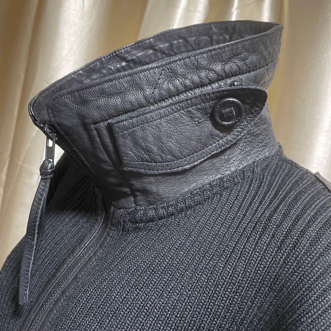 ミリタリージャケット ニット 山羊革 ダークコア y2k