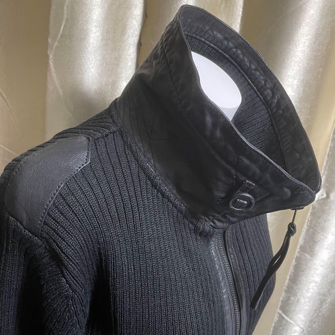 ミリタリージャケット ニット 山羊革 ダークコア y2k