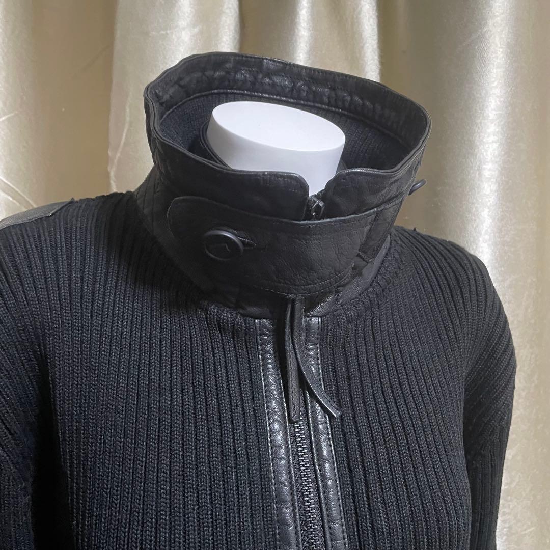 ミリタリージャケット ニット 山羊革 ダークコア y2k