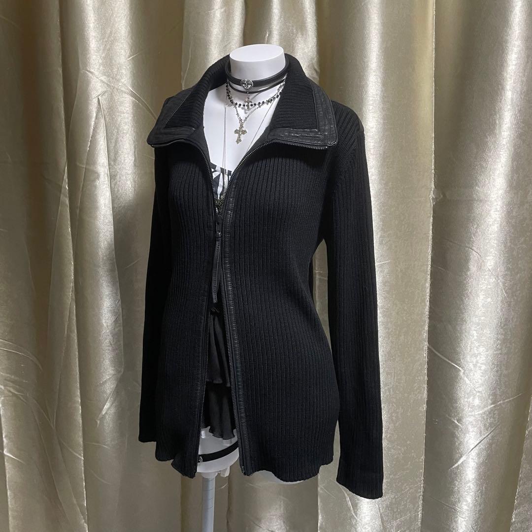 ミリタリージャケット ニット 山羊革 ダークコア y2k