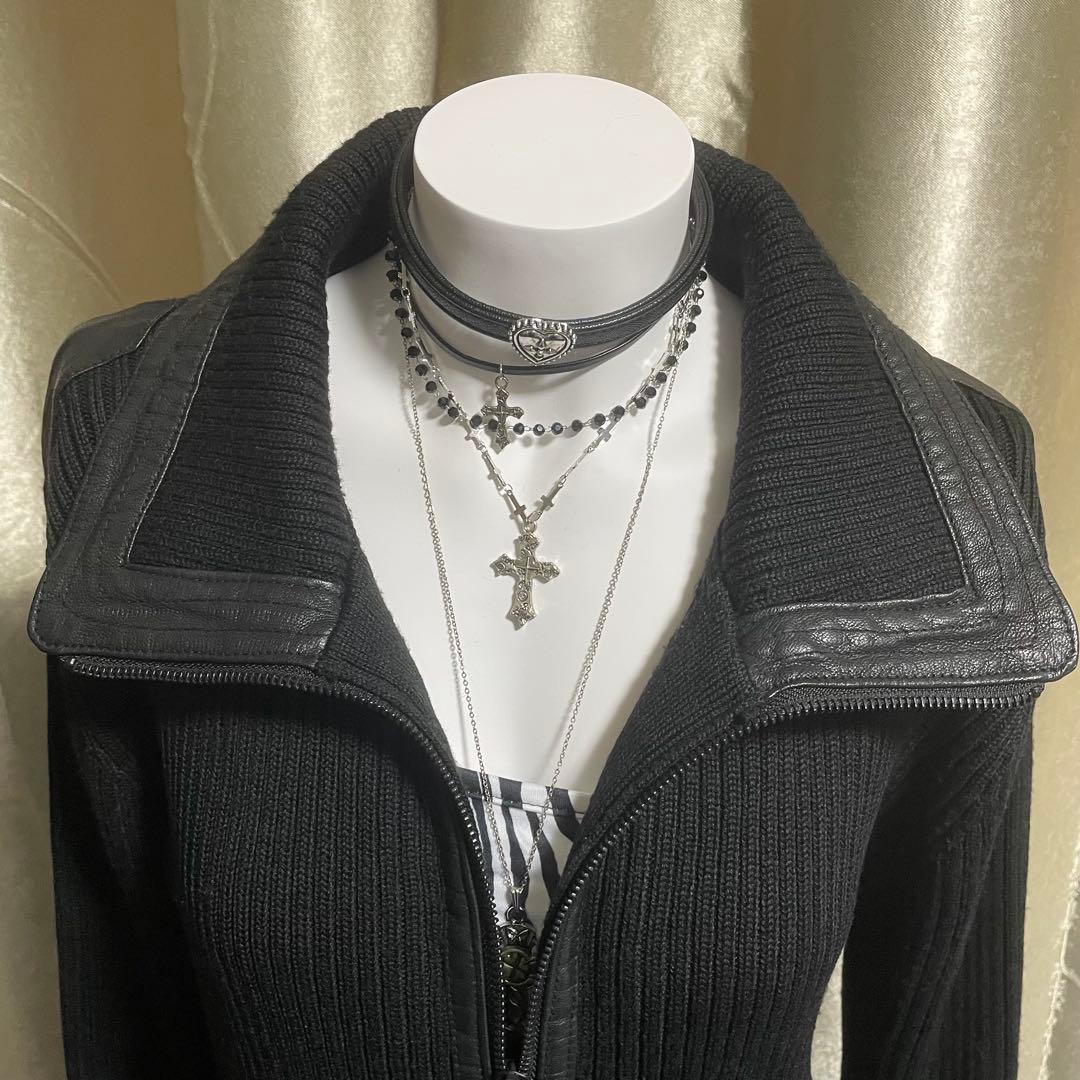 ミリタリージャケット ニット 山羊革 ダークコア y2k