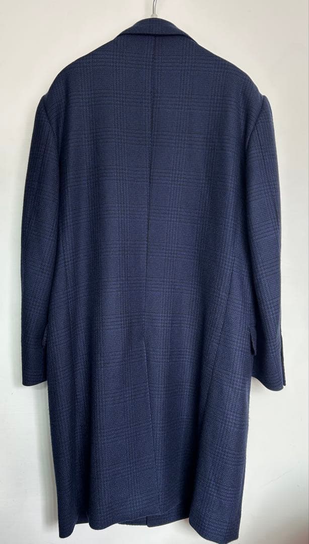 Tomorrowland】チェスターコート(紺／グレンチェック／46サイズ)