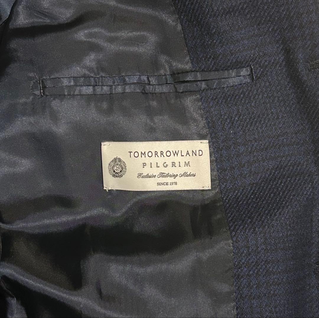 Tomorrowland】チェスターコート(紺／グレンチェック／46サイズ)