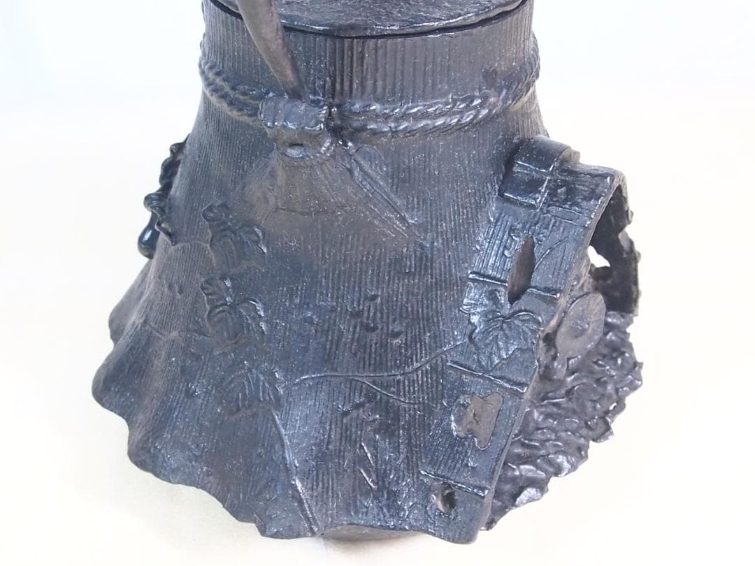 【未使用】大峰造 蝋型 農村田舎文様 鉄瓶 富士型 合掌造り/白川郷 金属工芸