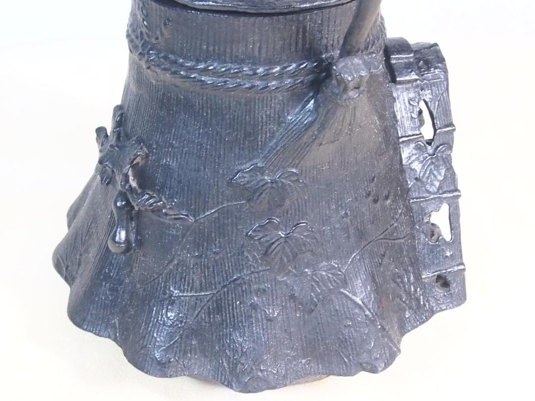 【未使用】大峰造 蝋型 農村田舎文様 鉄瓶 富士型 合掌造り/白川郷 金属工芸