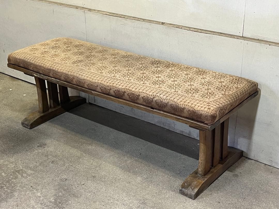 s*n様 レトロな木製長椅子 モケット張り 二人掛けベンチ レトロな