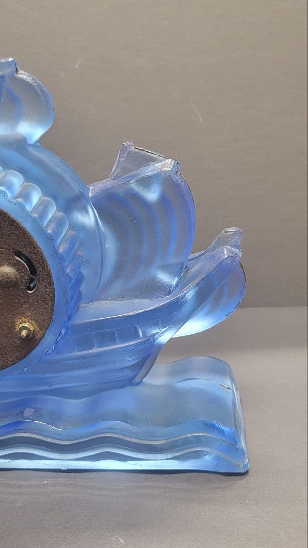 精工舎 硝子ビー 昭和初期 船型青色ガラスヴィンテージ 置時計 アンティーク