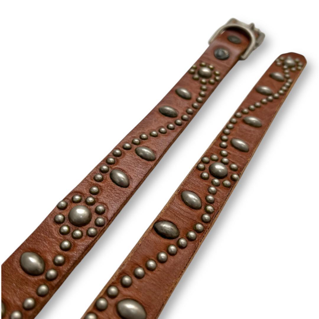 HTC スタッズベルト ナローベルト レザーベルト フラワー装飾