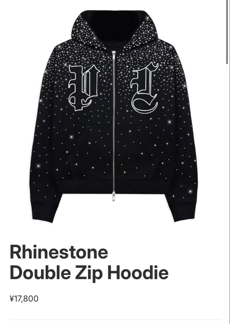 pain love Rhinestone Double Zip Hoodie